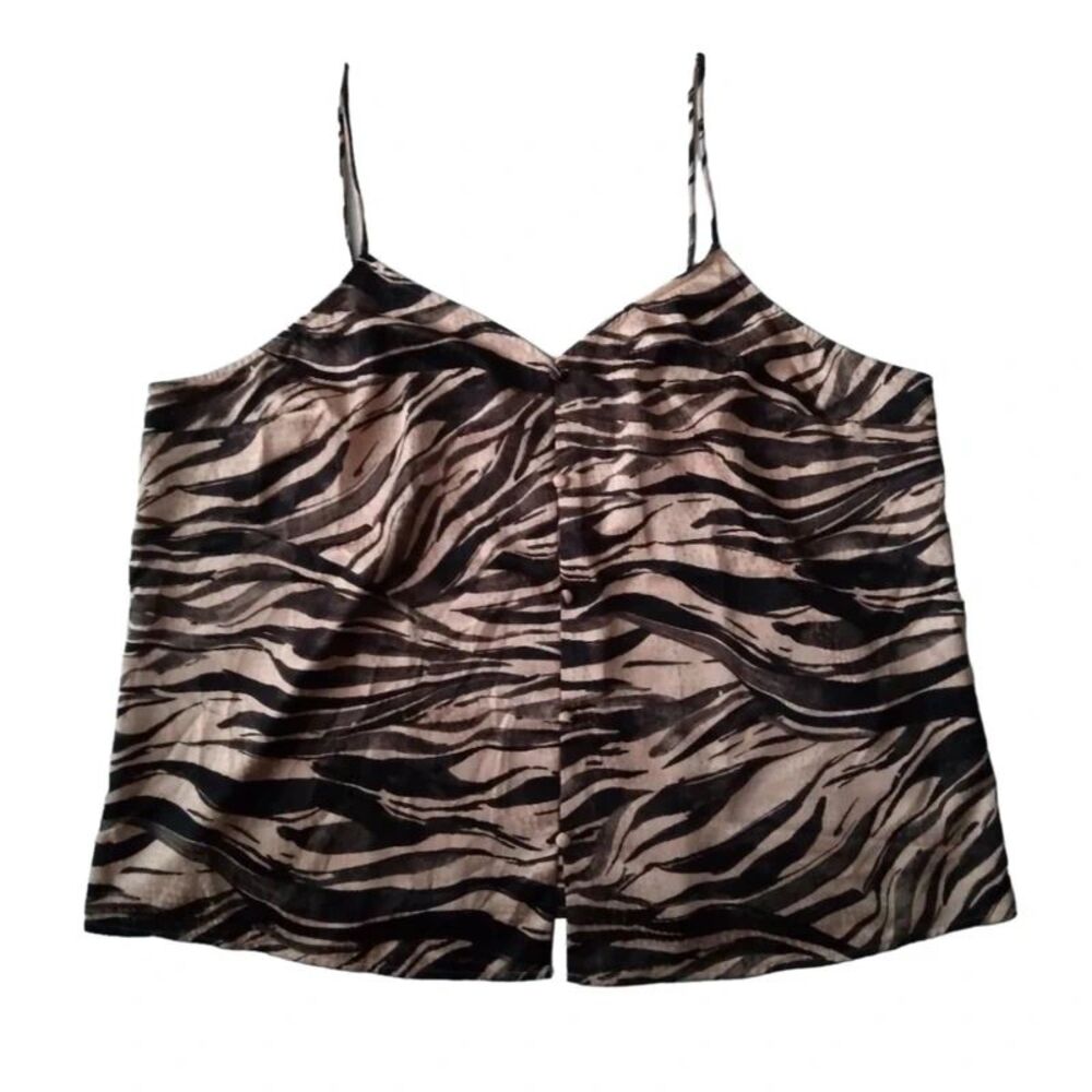 Nine West Plus Size Tan Black Zebra Print Self Button Down Camisole Women's XXL